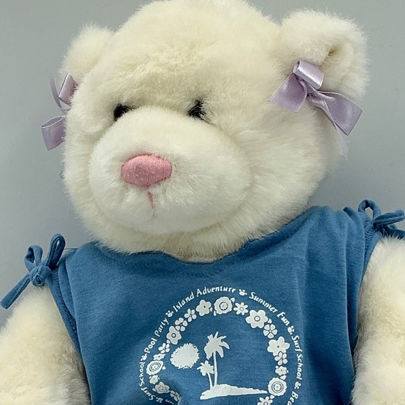 Build a Bear Cream White Teddy Bear Lilac Bows Blue Summer Top Corduroy Skirt - Picture 3 of 8